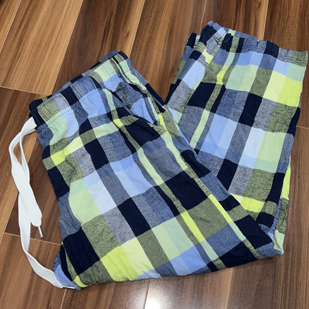 Large SHORT Aerie plaid sleep pajama pants flannel green blue with pockets